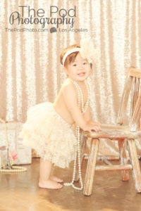 Best-Styling-One-Year-Old-Cake-Smash-Girl-Studio-Session-Lace-Tutu-Pearls-Pod-Glow-Paris-Set-Sparkle-Sequins-Girly-Santa-Monica-Baby-Photographer