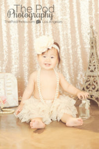 One-Year-Old-Girl-Lace-Tutu-Headband-Pearls-Best-Full-Service-Photography-Studio-Mar-Vista-The-Paris-Set-Sparkle-Sequins-Suitcase-Pearls