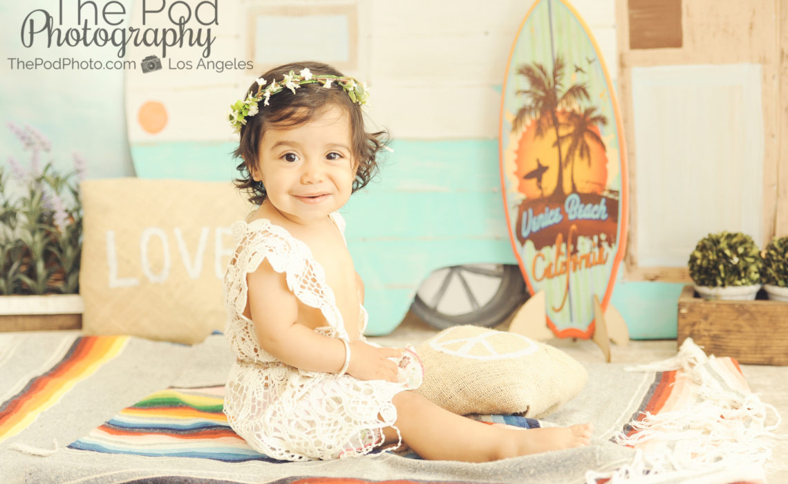 Best-Culver-City-Portrait-Studio-Full-Service-Themed-Sets-Summer-Bohemian-Camper-Baby-Portrait-One-Year-Old-Floral-Crown-Crochet-Beach-Surf-Venice