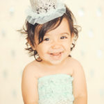 Best-First-Birthday-Cake-Smash-Photographer-Los-Angeles-Portrait-Studio-Sparkle-Sequins-Silver-Crown-Tutu-Romper-Teal-Cute-Baby-Girl