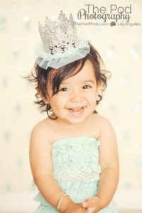 Best-First-Birthday-Cake-Smash-Photographer-Los-Angeles-Portrait-Studio-Sparkle-Sequins-Silver-Crown-Tutu-Romper-Teal-Cute-Baby-Girl