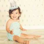Best-First-Birthday-Cake-Smash-Photographer-Los-Angeles-Portrait-Studio-Sparkle-Sequins-Tutu-Crown-Romper-Teal
