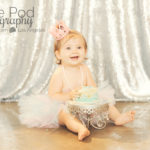 Best-First-Birthday-Cake-Smash-Photographer-Los-Angeles-SusieCakes-Teal-White-SIlver-Sequins-Pink-Tutu-Crown-Brentwood-Party
