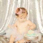 Best-First-Birthday-Cake-Smash-Photographer-Los-Angeles-SusieCakes-Teal-White-Silver-Pink-Looking-At-Cake