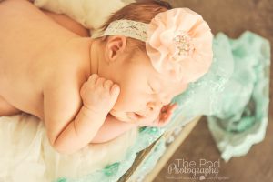 peach headband and mint fabric newborn baby