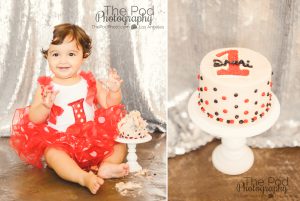 Best-First-Birthday-Cake-Smash-Photography-Venice-Beach-Party-Theme-Mini-Mouse-Mickey-Red-Black-White-Polka-Dots-Silver-Sequins-SusieCakes