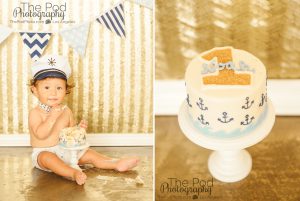 Pacific-Palisades-Best-First-Birthday-Cake-Smash-Photographer-Nautical-Anchor-Theme-Navy-Blue-Gold-Sailor-Hat-SusieCakes