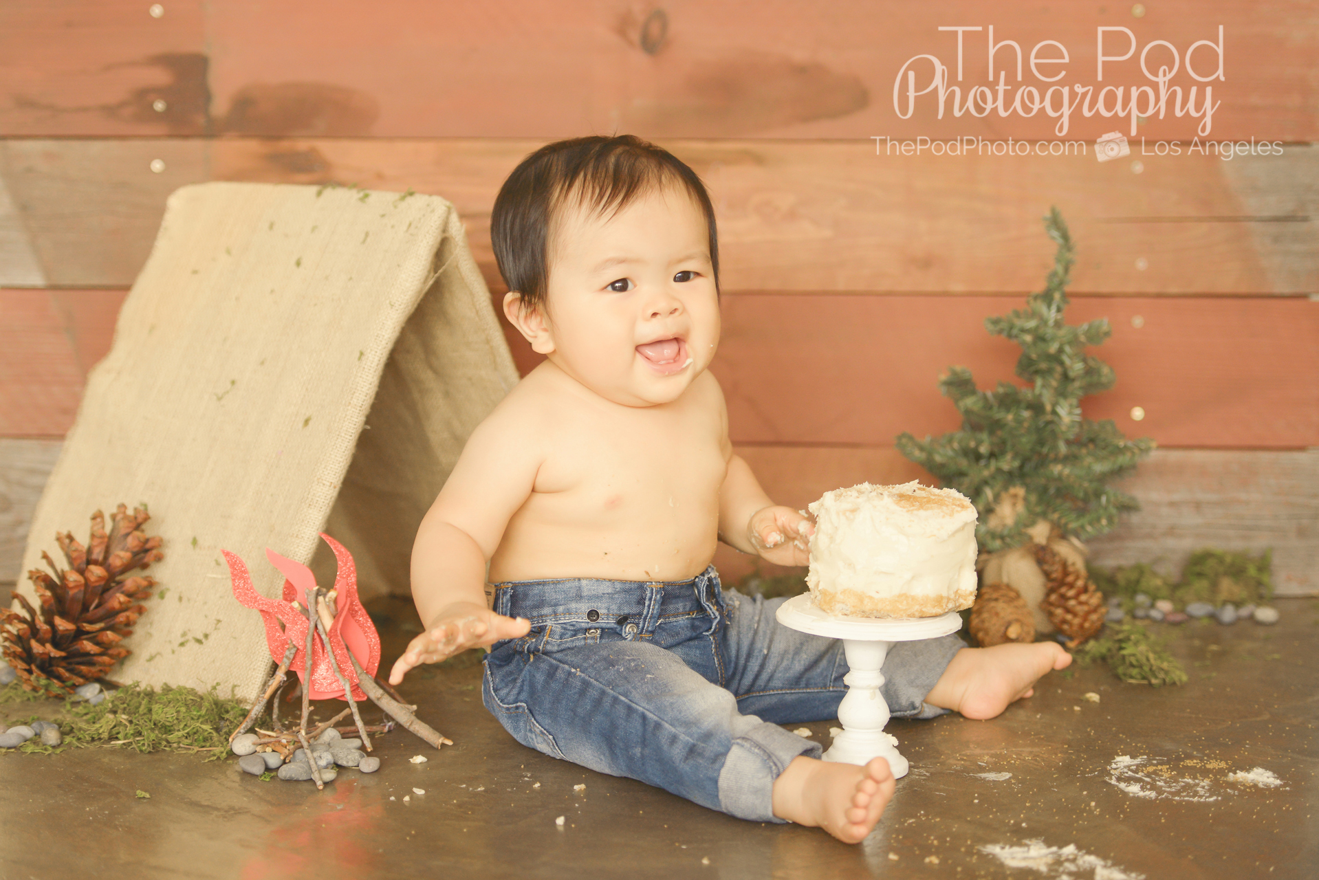 LA Lakers Custom Set Design First Birthday Cake Smash Portrait Session -  Los Angeles based photo studio, The Pod Photography, specializing in  maternity, newborn, baby, first birthday cake smash and family pictures.