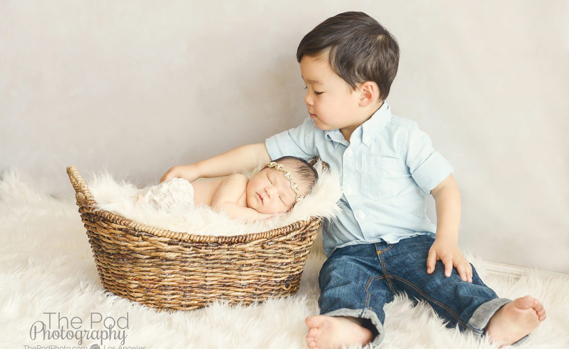 Best Newborn Photography Santa Monica, California  Baby Josephine and her  Big Brother - Los Angeles based photo studio, The Pod Photography,  specializing in maternity, newborn, baby, first birthday cake smash and