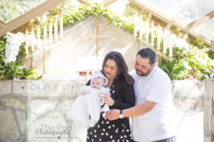 Family Photo at iconic Los Angeles glass church for baptism ceremony