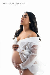 backlit-maternity-portrait-sheer-jacket-the-pod-photography